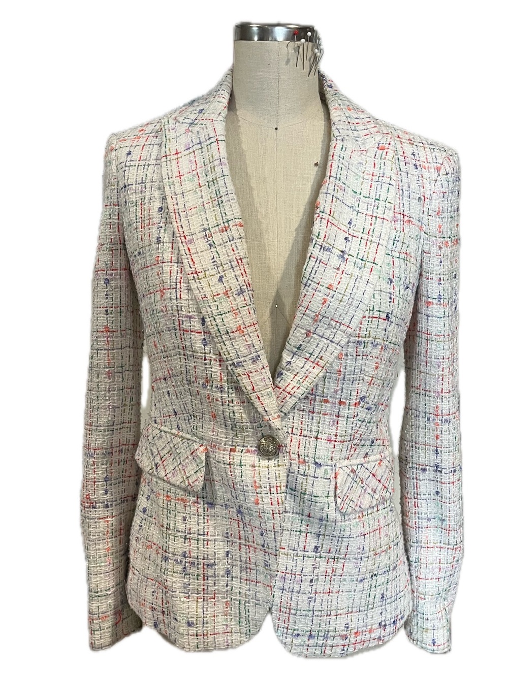 Veronica Beard Women’s White Rainbow Tweed Blazer Jacket Size 2 inside zipper